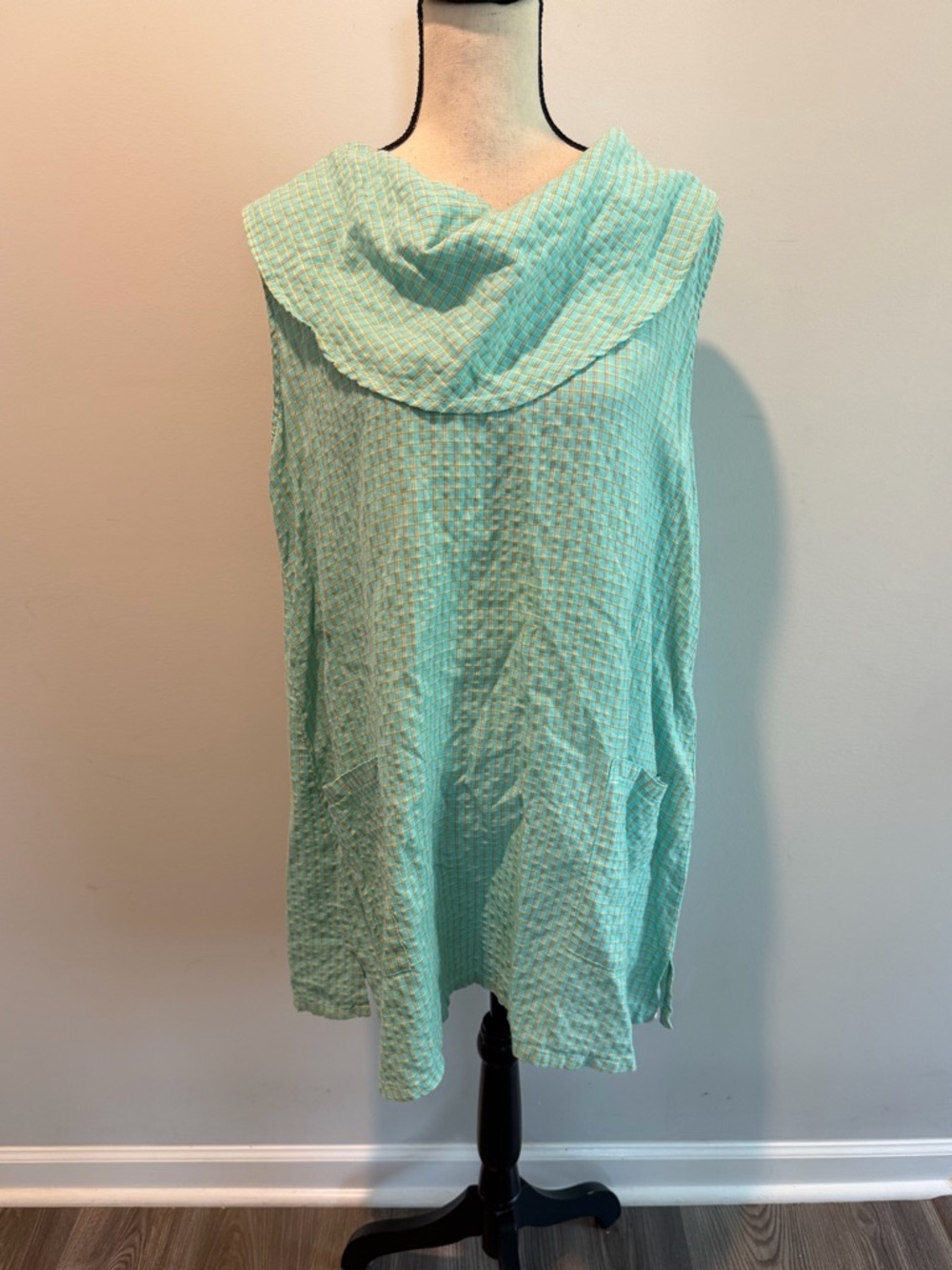 Match Point USA Teal Sleeveless Cowl Neck Linen Blend Dress Women’s size Large